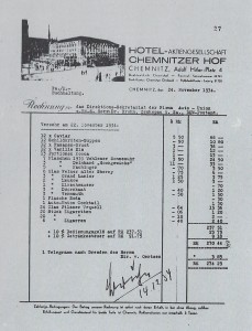 Kirchberg 1984 Rechnung Chemnitzer Hof 24.11.1934 Versöhnungsmahl