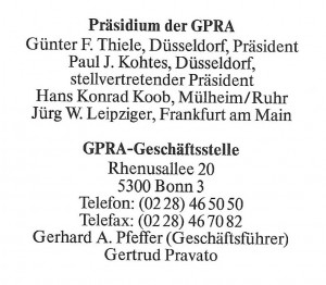 Präsidium u. geschäftsstelle der GPRA